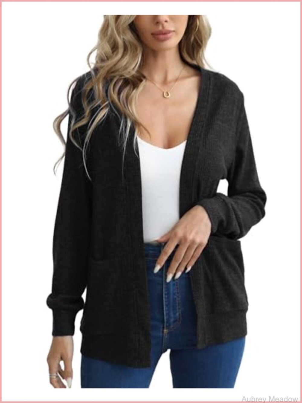 Open Front Cardigan Sweater with 4 Pockets Lightweight Knit Long Sleeve